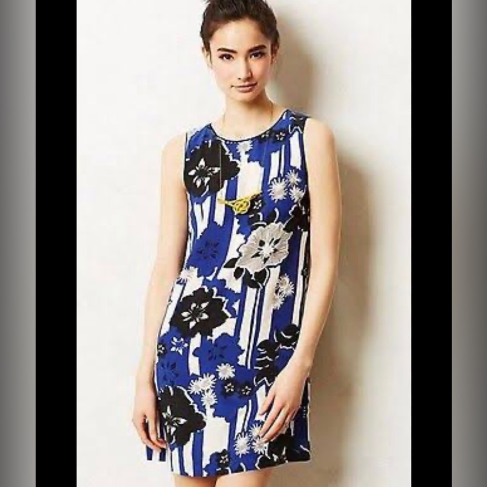 Maeve Canna blue floral print sleeveless silk dress